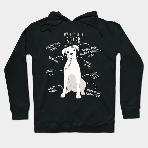 Boxer Dog White Check Anatomy Hoodie by Psitta